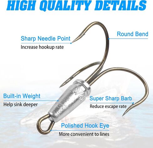 Snagging Hooks Snagging Weighted Treble Hooks, 4pcs Weighted Fishing Hooks Weighted Large Treble Bunker Snag Hooks for Baitfish Trout Bass Fishing 1.1oz 1.4oz 2.1oz 2.8oz in Saudi Arabia