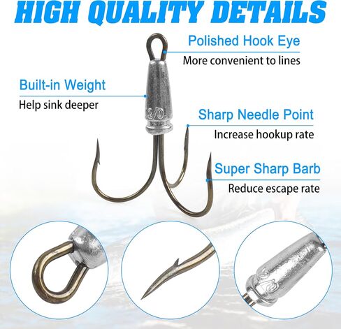 Snagging Hooks Snagging Weighted Treble Hooks, 4pcs Weighted Fishing Hooks Weighted Large Treble Bunker Snag Hooks for Baitfish Trout Bass Fishing 1.1oz 1.4oz 2.1oz 2.8oz in Saudi Arabia