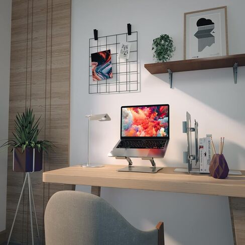 حامل كمبيوتر محمول للمكتب، حامل كمبيوتر محمول قابل للتعديل، حامل كمبيوتر محمول 17 بوصة، حامل كمبيوتر لأجهزة الكمبيوتر المحمولة مقاس 10 إلى 17 بوصة، أفضل شريك للمكتب، إنقاذ داء الفقار العنقي (فضي) in Kuwait