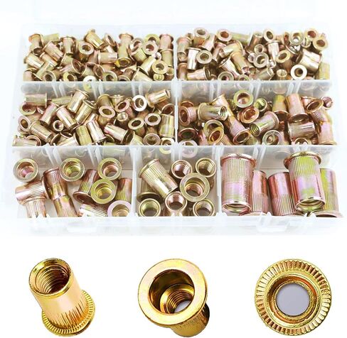 مجموعة صواميل البرشام، AETTL 413pcs SAE UNC تشكيلة صواميل البرشام، لمسة نهائية مطلية بالزنك، طقم صواميل برشام برأس مسطح من الفولاذ الكربوني مع علبة 6#-32,8#-32,10#-24,1/4-20، 5/16- 18، 3/8-16، 1/2-13 in Kuwait