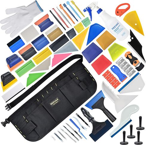 مجموعة أدوات تغليف الفينيل للسيارة من REEVAA® ومجموعة حقيبة الخصر لتلوين النوافذ، مجموعة أساسية لتلوين الأفلام الاحترافية، وأدوات تظليل النوافذ مع زجاجة رش، طقم ممسحة مطاطية/صبغ PPF، طقم عصا مغناطيسية صغيرة in Kuwait