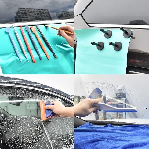 مجموعة أدوات تغليف الفينيل للسيارة من REEVAA® ومجموعة حقيبة الخصر لتلوين النوافذ، مجموعة أساسية لتلوين الأفلام الاحترافية، وأدوات تظليل النوافذ مع زجاجة رش، طقم ممسحة مطاطية/صبغ PPF، طقم عصا مغناطيسية صغيرة in Kuwait