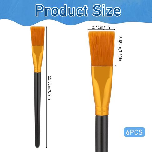 6Pcs Flat Paint Brush Set Acrylic Paint Brushes 1 inch Watercolor Acrylic Paint Brush Synthetic Nylon Oil Painting Brushes for Acrylic, Watercolor, Oil, Crafts, Face Body Art in Saudi Arabia