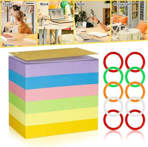 600 PCS Color Index Cards 3 x 5, Flash Cards with Rings, Lined Notecards Study Cards Punched for Learning and Office Supplies, 6 Colors (Lined with Rings) in Kuwait