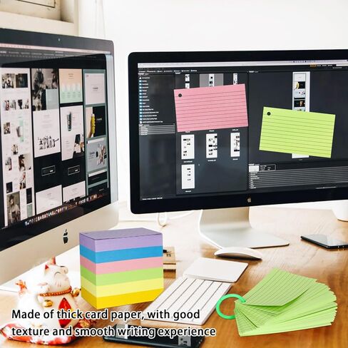 600 PCS Color Index Cards 3 x 5, Flash Cards with Rings, Lined Notecards Study Cards Punched for Learning and Office Supplies, 6 Colors (Lined with Rings) in Kuwait