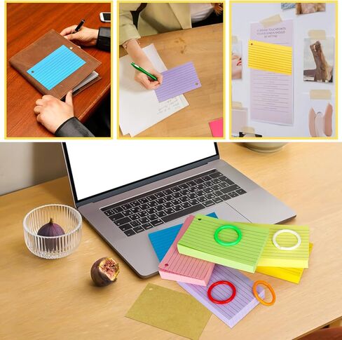600 PCS Color Index Cards 3 x 5, Flash Cards with Rings, Lined Notecards Study Cards Punched for Learning and Office Supplies, 6 Colors (Lined with Rings) in Kuwait
