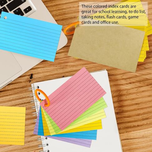 600 PCS Color Index Cards 3 x 5, Flash Cards with Rings, Lined Notecards Study Cards Punched for Learning and Office Supplies, 6 Colors (Lined with Rings) in Kuwait