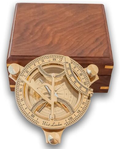 هدية بوصلة شمسية من النحاس مع صندوق خشبي من خشب الورد | هدية معايرة بشكل مثالي للمسافر المغامر والمشي لمسافات طويلة والتخييم والقوارب in Kuwait