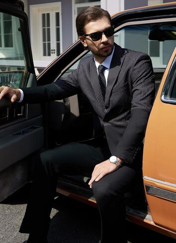MAGE MALE Mens Suits Slim Fit Pinstripe 2 Piece Tuxedo Suit Set One Button Wedding Party Business Blazer Pants with Tie in Saudi Arabia