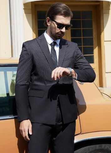 MAGE MALE Mens Suits Slim Fit Pinstripe 2 Piece Tuxedo Suit Set One Button Wedding Party Business Blazer Pants with Tie in Saudi Arabia