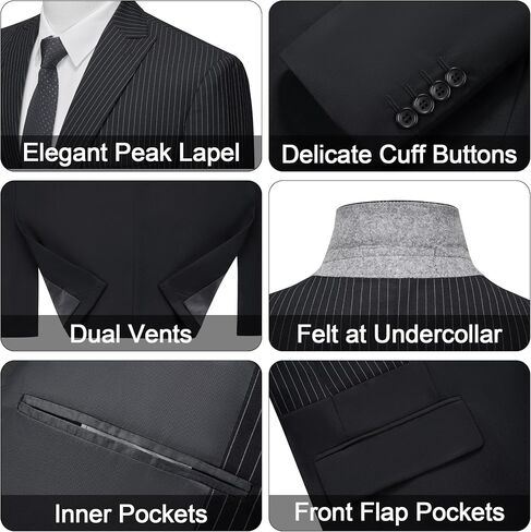 MAGE MALE Mens Suits Slim Fit Pinstripe 2 Piece Tuxedo Suit Set One Button Wedding Party Business Blazer Pants with Tie in Saudi Arabia