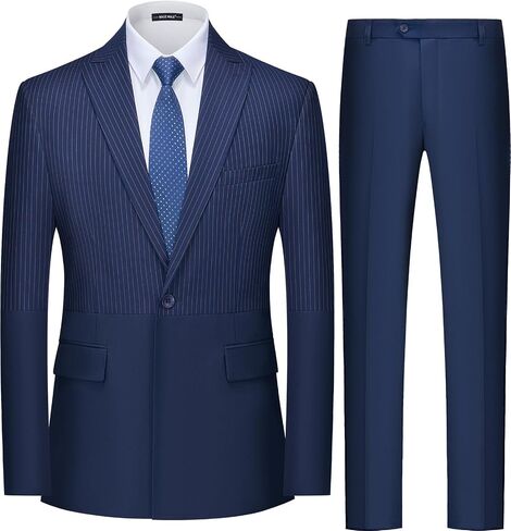 MAGE MALE Mens Suits Slim Fit Pinstripe 2 Piece Tuxedo Suit Set One Button Wedding Party Business Blazer Pants with Tie in Saudi Arabia