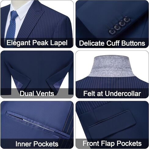 MAGE MALE Mens Suits Slim Fit Pinstripe 2 Piece Tuxedo Suit Set One Button Wedding Party Business Blazer Pants with Tie in Saudi Arabia