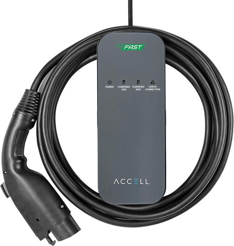 Accell AxFAST Dual-Voltage Portable EVSE 16 Amp - 120/240V Electric Vehicle Charger Level 2 Compatible with Tesla Chevy Bolt Nissan Leaf Chrysler Pacifica Toyota Prius Hyundai Electric Cars and More in Kuwait