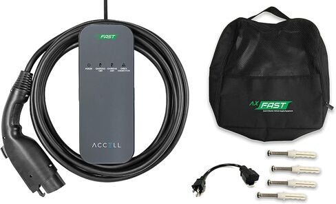 Accell AxFAST Dual-Voltage Portable EVSE 16 Amp - 120/240V Electric Vehicle Charger Level 2 Compatible with Tesla Chevy Bolt Nissan Leaf Chrysler Pacifica Toyota Prius Hyundai Electric Cars and More in Kuwait