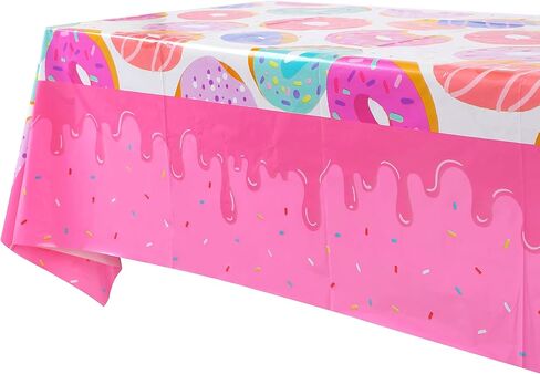 1 قطعة مفارش طاولات حفلات الدونات مستطيلة من البلاستيك دونات يكبر موضوع استحمام الطفل فتاة حفلة عيد ميلاد لوازم ديكور وردي in Kuwait