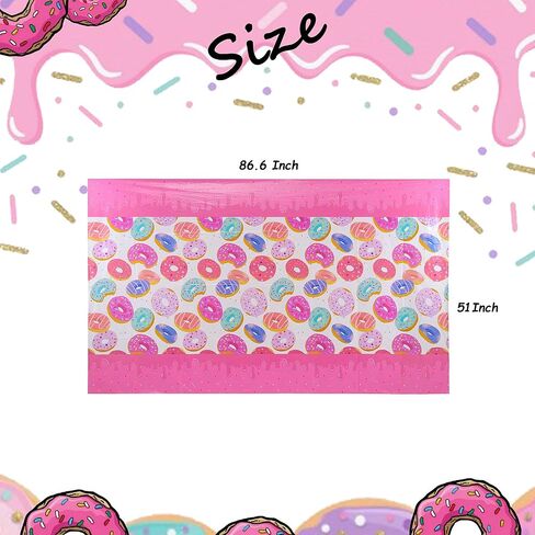 1 قطعة مفارش طاولات حفلات الدونات مستطيلة من البلاستيك دونات يكبر موضوع استحمام الطفل فتاة حفلة عيد ميلاد لوازم ديكور وردي in Kuwait