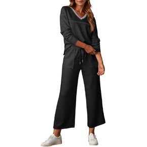 Dokotoo Women's 2 Piece Lounge Set Casual V Neck Sweatshirt Fashion Travel Wide Leg Tracksuit Sweatsuits Outfits in Saudi Arabia