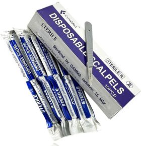 شفرات ديرمابيلانس قابلة للتصرف 15C مع مقبض بلاستيكي ، وشفرة مشرط غامضة من الصلب الكربوني عالي الكربون ملفوف بشكل فردي شفرة 15C ، مربع معقمة من 10 (1) in Kuwait