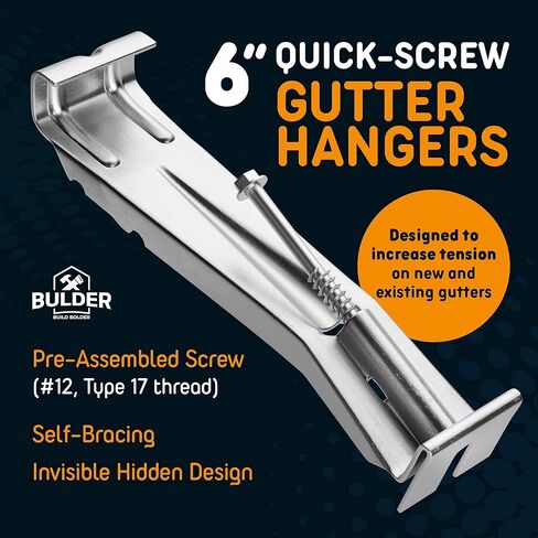 Quick Screw 6 Inch Gutter Hangers - 50 Pack - Gutter Brackets 6 Inch with Bonus 6 Inch Drill Bit - Hidden Bracket Clips with Pre-Assembled Screw - Fix Sagging Rain Gutters in Kuwait