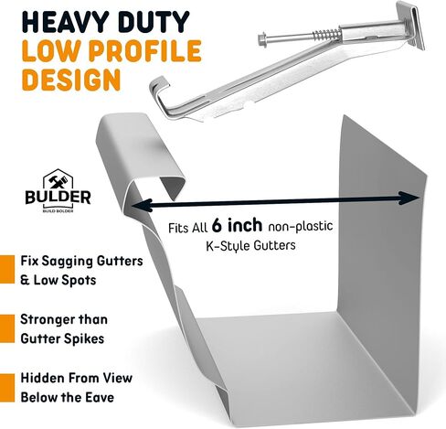 Quick Screw 6 Inch Gutter Hangers - 50 Pack - Gutter Brackets 6 Inch with Bonus 6 Inch Drill Bit - Hidden Bracket Clips with Pre-Assembled Screw - Fix Sagging Rain Gutters in Kuwait