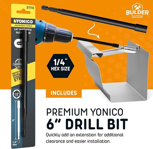 Quick Screw 6 Inch Gutter Hangers - 50 Pack - Gutter Brackets 6 Inch with Bonus 6 Inch Drill Bit - Hidden Bracket Clips with Pre-Assembled Screw - Fix Sagging Rain Gutters in Kuwait