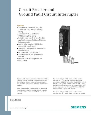 Siemens QF215H 15-Amp Double Pole 120/240-Volt type QPF Ground Fault Circuit Interrupter in Saudi Arabia