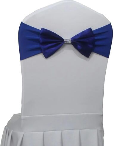 كرسي SASH ، 10pcs/50pcs ساتان كرسي SASH مرنة SPANDEX BOW BAND لزخارف فندق مأدبة (Blue Blue ، 50pcs) in Saudi Arabia