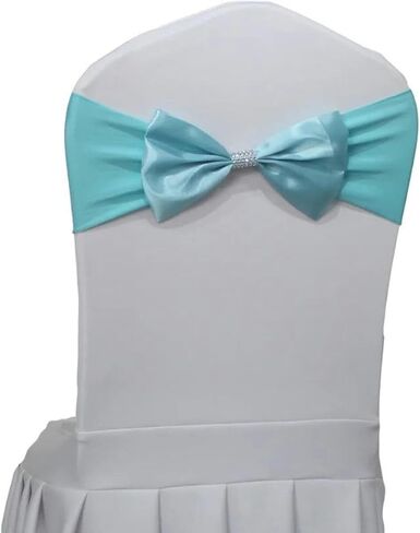 كرسي SASH ، 10pcs/50pcs ساتان كرسي SASH مرنة SPANDEX BOW BAND لزخارف فندق مأدبة (Blue Blue ، 50pcs) in Saudi Arabia