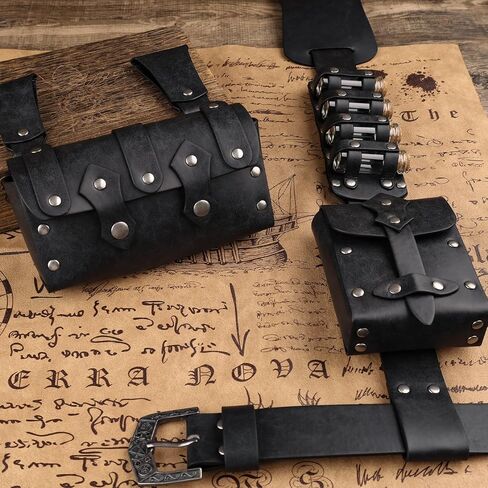 HiiFeuer 7 PCs Medieval Baldric Tactical Belt Accessories Renaissance Faux Leather Belt Bag Alchemy Bottle Holder for Cosplay in Saudi Arabia