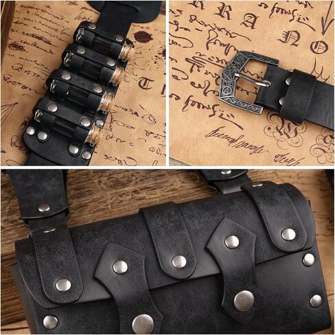 HiiFeuer 7 PCs Medieval Baldric Tactical Belt Accessories Renaissance Faux Leather Belt Bag Alchemy Bottle Holder for Cosplay in Saudi Arabia
