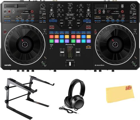 Pioneer DDJ-REV5 4-Deck DJ Controller - Black Bundle with Laptop Stand, Headphones, and Austin Bazaar Polishing Cloth in Saudi Arabia