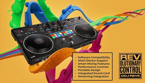 Pioneer DDJ-REV5 4-Deck DJ Controller - Black Bundle with Laptop Stand, Headphones, and Austin Bazaar Polishing Cloth in Saudi Arabia