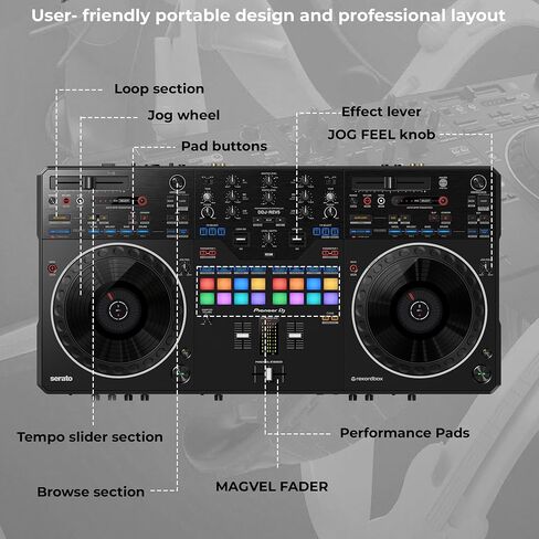 Pioneer DDJ-REV5 4-Deck DJ Controller - Black Bundle with Laptop Stand, Headphones, and Austin Bazaar Polishing Cloth in Saudi Arabia