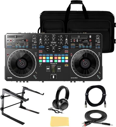 Pioneer DDJ-REV5 4-Deck DJ Controller - Black Bundle with Laptop Stand, Headphones, and Austin Bazaar Polishing Cloth in Saudi Arabia