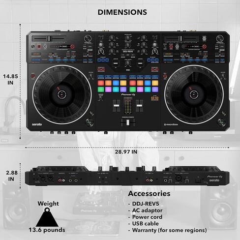 Pioneer DDJ-REV5 4-Deck DJ Controller - Black Bundle with Laptop Stand, Headphones, and Austin Bazaar Polishing Cloth in Saudi Arabia