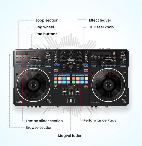 Pioneer DDJ-REV5 4-Deck DJ Controller - Black Bundle with Laptop Stand, Headphones, and Austin Bazaar Polishing Cloth in Saudi Arabia