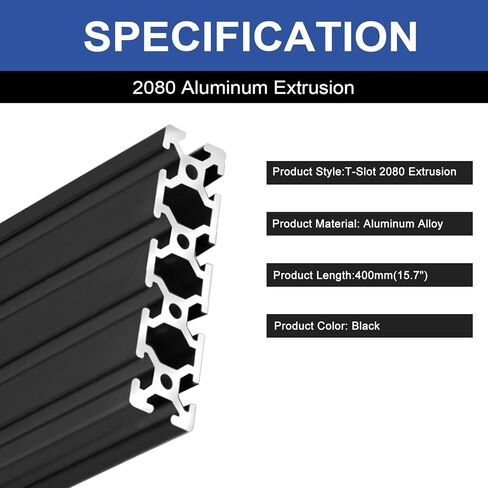 2Pack 2080 T Slot Aluminum Extrusion 800mm Black Extruded Aluminum Profile 20x80 T-Slotted Framing European Standard Anodized Linear Rail for 3D Printer Accessories Parts in Kuwait