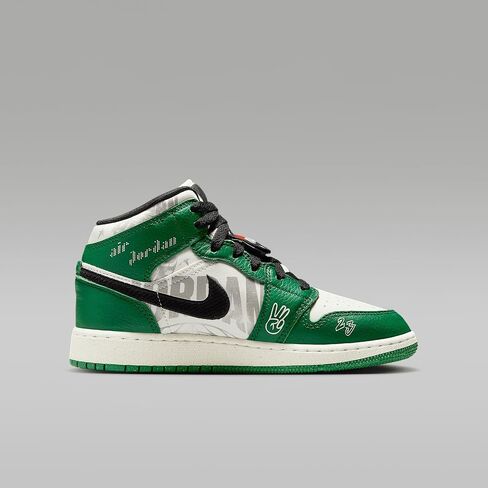 Air Jordan 1 Mid SE Big Kids 'أحذية (HF3200-300 ، Pine Green/Black/Team Orange/Sail) in Saudi Arabia