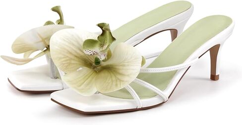 Flower Heels Slip On Open Toe Kitten Heel Strappy Heeled Mules 2 inch Pink-Heels with Flowers Sandals Floral Shoes Size 8.5 in Saudi Arabia