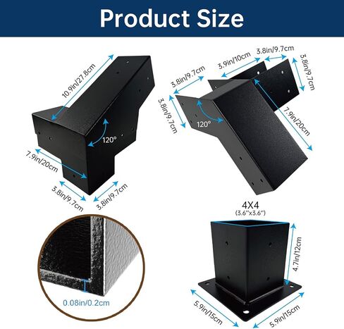Bergola Brackets 4x4 3-Way 4pcs زاوية الزاوية اليمنى ، أقواس ركن تقاطع التثبيت السهلة للمراقبة ، العريشة الفناء ، Log Cabin Outdoor in Kuwait