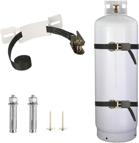 Propane Tank Holder ，Cylinder Wall Mounted Brackets, Ratchet Straps（6.6ft ）, Steel Gas Cylinder Holder, Heavy Duty Gas Cylinder Holder Wall-Mounted Bracket。 (white 2) in Kuwait