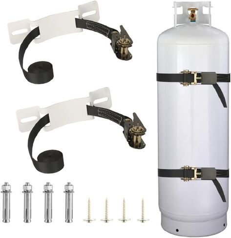 Propane Tank Holder ，Cylinder Wall Mounted Brackets, Ratchet Straps（6.6ft ）, Steel Gas Cylinder Holder, Heavy Duty Gas Cylinder Holder Wall-Mounted Bracket。 (white 2) in Kuwait