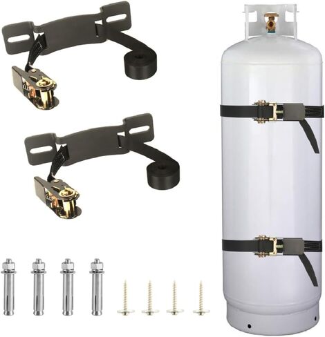 Propane Tank Holder ，Cylinder Wall Mounted Brackets, Ratchet Straps（6.6ft ）, Steel Gas Cylinder Holder, Heavy Duty Gas Cylinder Holder Wall-Mounted Bracket。 (white 2) in Kuwait