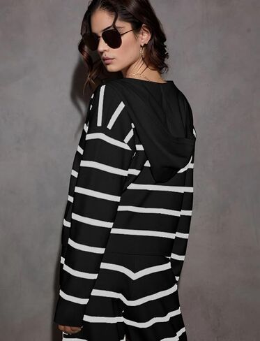 KFUBUO Women 2 Piece Lounge Sets Fall Outfits 2025 Sweatsuits Stripe V Neck Hooded Sweater Wide Leg Pants Set in Kuwait