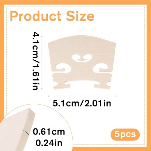 5 PCS Violin Bridge 4/4 Full Size, Finer Grade Solid Maple Violin Bridge Pre-Cut Semi Fitted Bridges Sharper Sound Volume Violins Parts for Fit Most 4/4 Violins in Kuwait