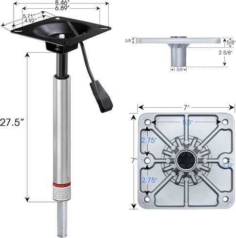 Adjustable Boat Seat Pedestal Base Mount Kit with Lock in 3/4" Boat Seat Pin Post&Marine Power Pedestal Mount Base for Marine Fishing Bass Chair,Post Adjustable Height 14 to 19 Inches/24 to 30 Inches in Kuwait