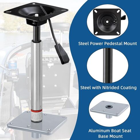Adjustable Boat Seat Pedestal Base Mount Kit with Lock in 3/4" Boat Seat Pin Post&Marine Power Pedestal Mount Base for Marine Fishing Bass Chair,Post Adjustable Height 14 to 19 Inches/24 to 30 Inches in Kuwait