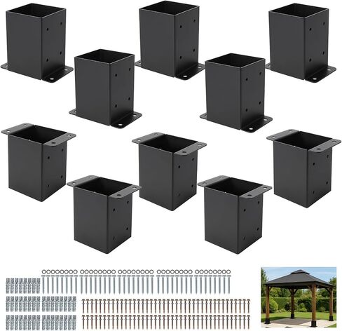 4x4 Metal Post Base ، 10 Pack Post Base for Deck - أقواس الصلب الثقيلة مع مجموعة الأجهزة | مرساة ما بعد المسحوق المغلفة (يناسب 3.5 "x3.5") | السياج ، العريشة ، شرفة in Saudi Arabia