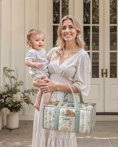 Blissful Diary Woodland Diaper Caddy Organizer, Stylish Nursery Storage Basket, Gift for Baby Shower, Newborn Essentials, Woodland Cream in Saudi Arabia
